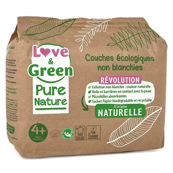 Love & Green Baby Change Pure Nature Ecological Diaper Size 4+ 35 units