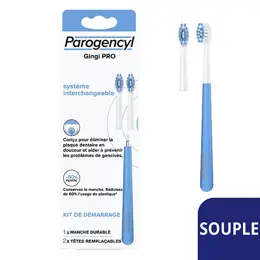 Parogencyl Brosse à Dents Gingi PRO Souple Kit 1 Manche Durable + 2 Têtes Remplaçables 