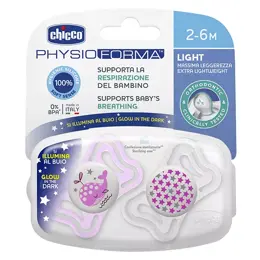 Chicco Sucette Physio Light Silicone Phosphorescent 2-6m 2 unités