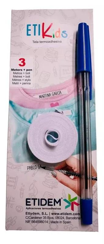 Etikids Thermoadhesive Tape White Fabric 3m + Blue Pen