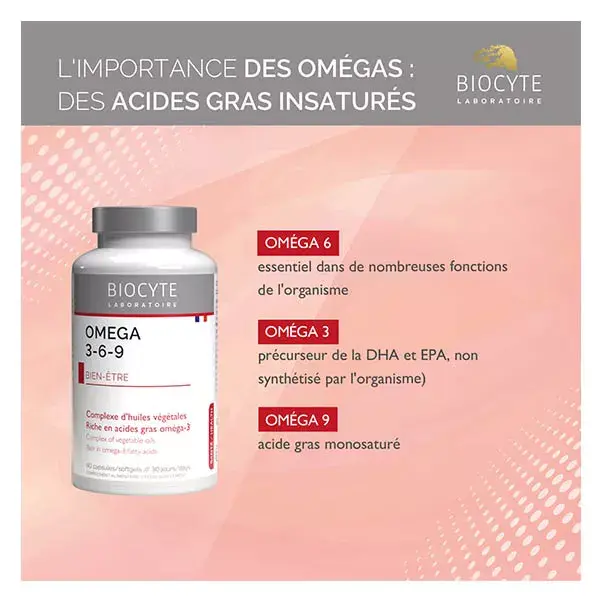 Biocyte Oméga 3-6-9  Bien-Être Huiles végétales 60 Capsules