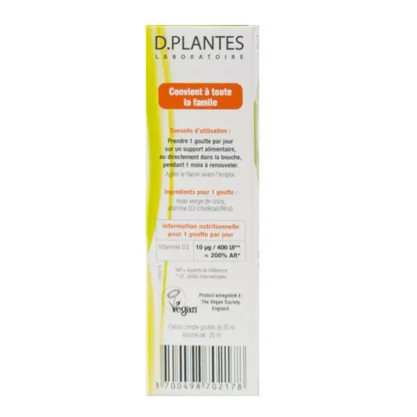 D.Plantes Vitamine D3 Végétale 400UI 20ml
