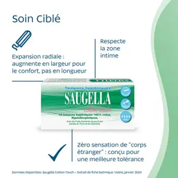 Saugella Cotton Touch Tampon Hygiénique sans Applicateur Flux Important - Pack 16