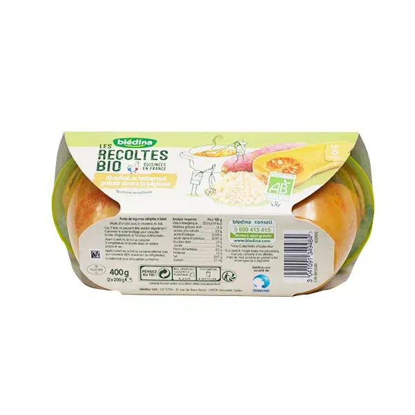 Blédina Récoltes Bio Butternut Mashed Sweet Potato Boulghour +8m 2 x 200g