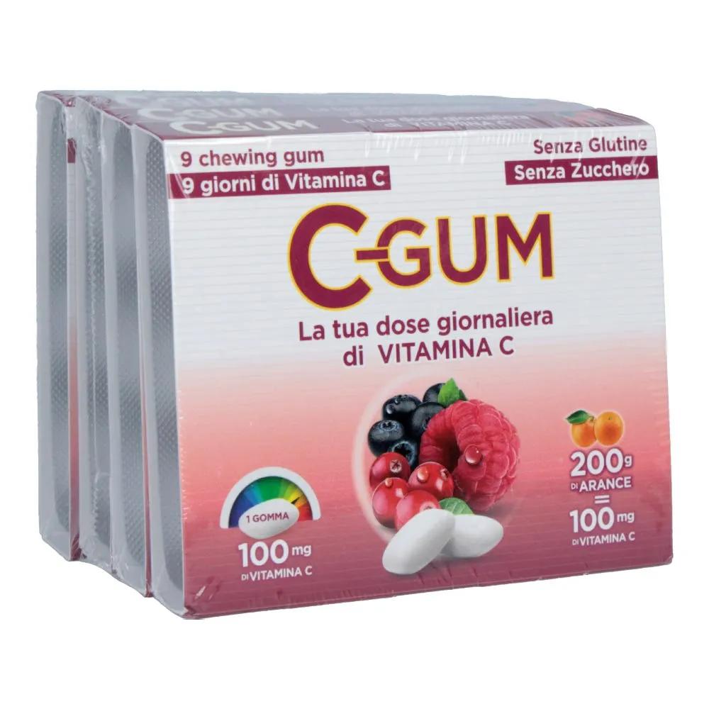 C Gum Frutti Rossi Integratore In Chewingum di Vitamina C Gomme TRIPACCO 9+9+9