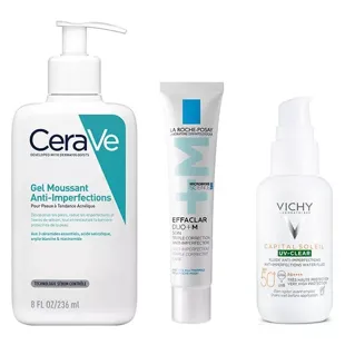 Cerave Gel Schiumogeno Anti-Imperfezioni 236ml + La Roche-Posay Effaclar Duo+M 40ml + Vichy Capital Soleil UV-CLEAR SPF 50+ 40ml