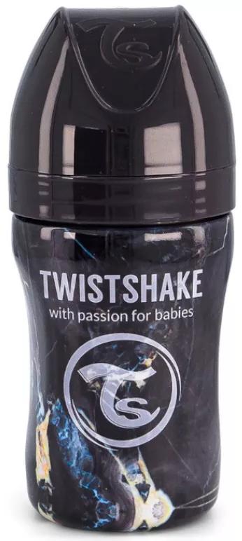 Twistshake Biberón Anticólico Acero Marble Black 260 ml