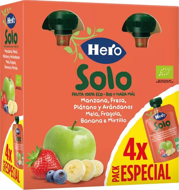 Hero Solo Bolsitas de Manzana, Fresa, Plátano y Arándanos ECO +4m 4x100 gr