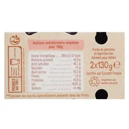 Babybio Fruits Pot Pomme Myrtille +4m Bio 2 x 130g