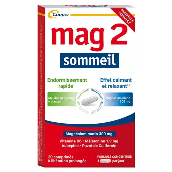 MAG 2 Sommeil Magnésium Marin 300mg Mélatonine 1,9mg 30 comprimés