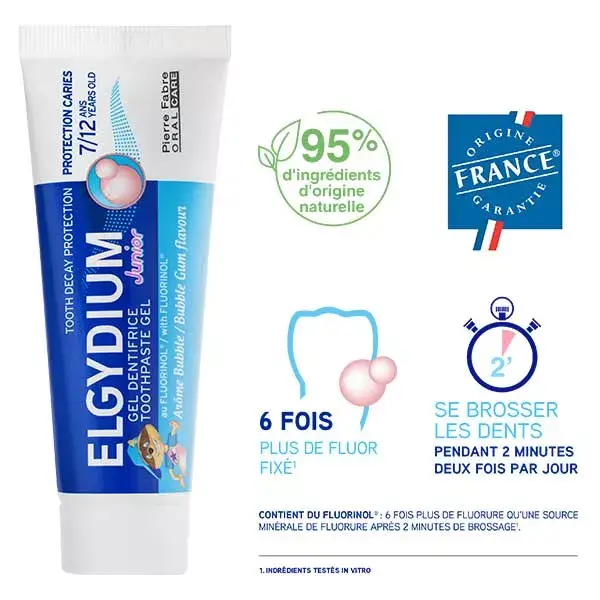 Elgydium Bébé & Enfant Protection Caries Dentifrice Junior 7-12 ans Goût Bubble 50ml