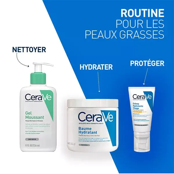 CeraVe Routine Visage Peaux Grasses Gel Moussant 236ml & Crème Hydratante Visage SPF30 52ml