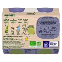 Blédina Les Récoltes Bio Pot Petits Pois Champignons Riz +8m 2 x 200g