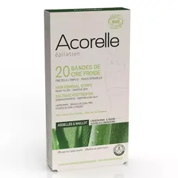 Acorelle Epilation Bande de Cire Froide Aisselles et Maillot Bio 20 bandes