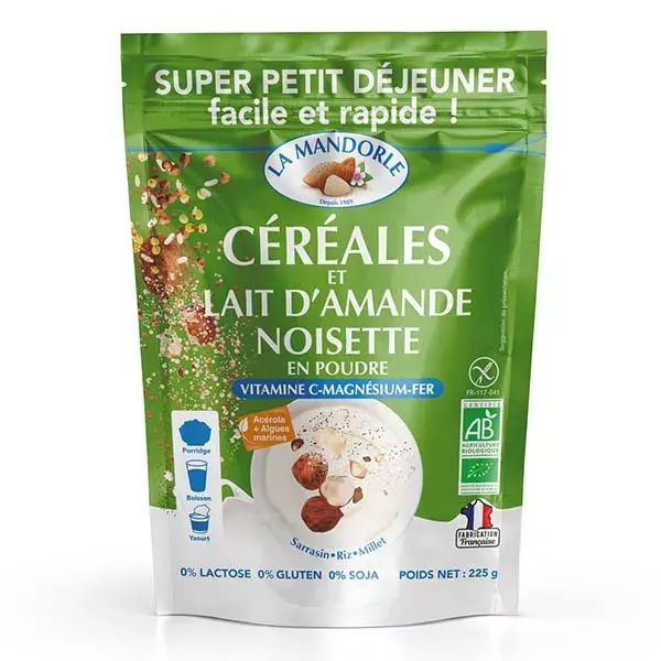 La Mandorle Super Petit déjeuner Céréales et Lait d'Amande Noisette BIO Doypack 225g