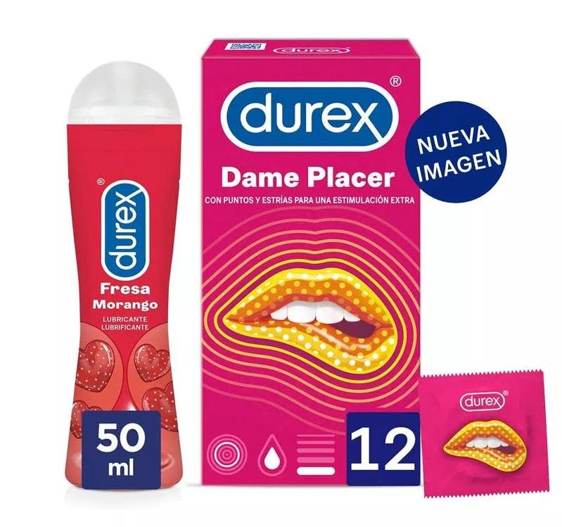 Durex Dame Placer Preservativos 12 uds + Lubricante Fresa 50 ml