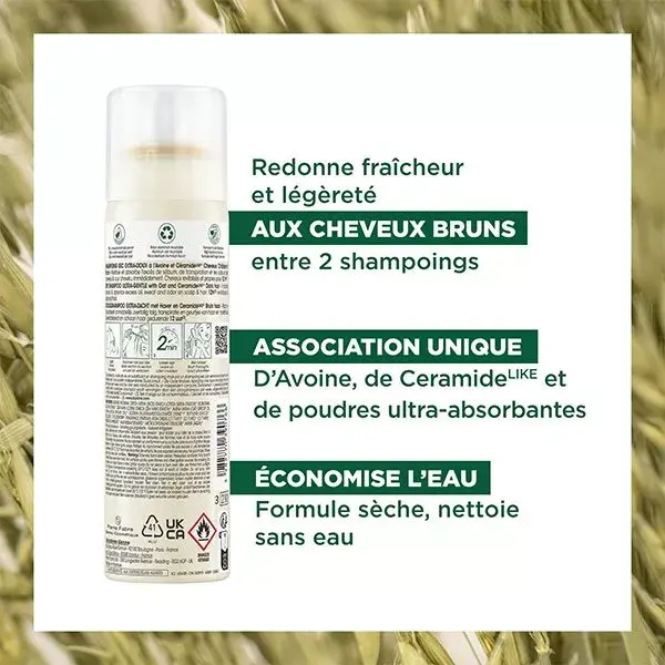 Klorane Duo Spray Shampoing Sec Teinté Extra Doux Avoine & Céramide Cheveux Châtains à Bruns Lot de 2 x 150ml