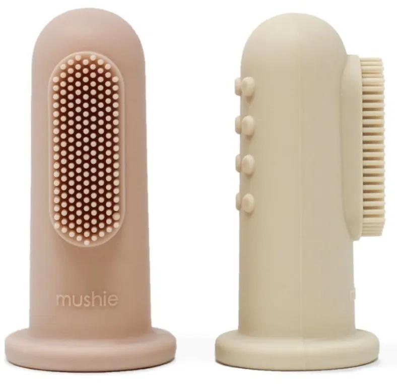 Brosse à dents Mushie Finger Solid Shifting Sand + Blush 2 pièces