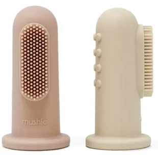 Mushie Finger Toothbrush Solid Shifting Sand + Blush 2 pcs