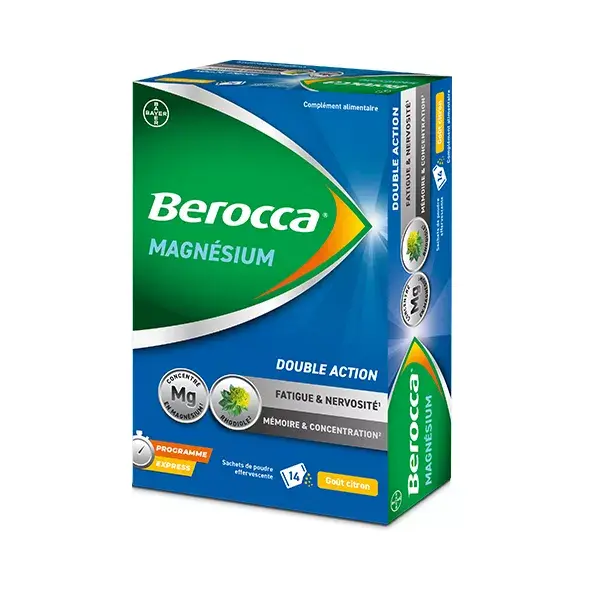 Berocca® Magnésium Fatigue/nervosité Mémoire/Concentration Program express 14j 14 sachets