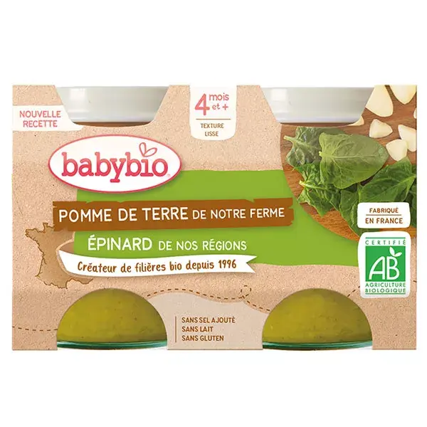 Babybio Mes Légumes Pots Patate Spinaci dai 4 mesi 2 x 130g