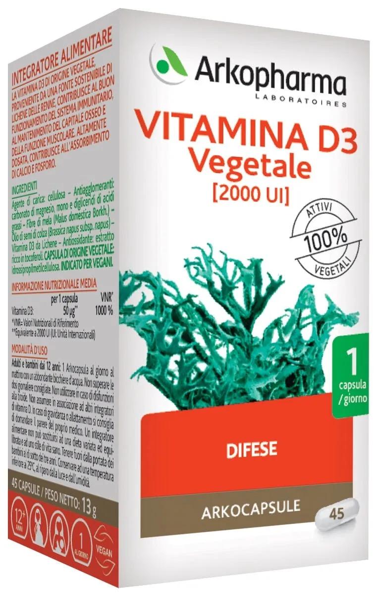 Arkopharma Vitamina D3 Vegetale Integratore 45 Capsule