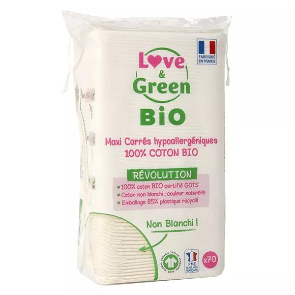 Love & Green Algodón Higiene Bebé Maxi Cuadrado Orgánico 70 unidades