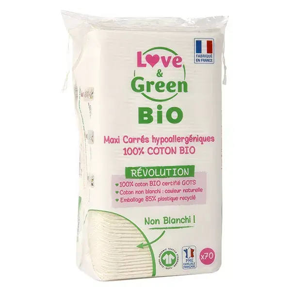 Love & Green Baby Hygiene Cotton Maxi Square Organic 70 units