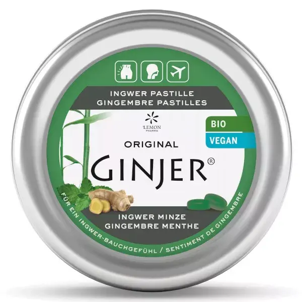 Lemon Pharma Ginjer Ginger Pastilles Organic Mint Flavour 40g