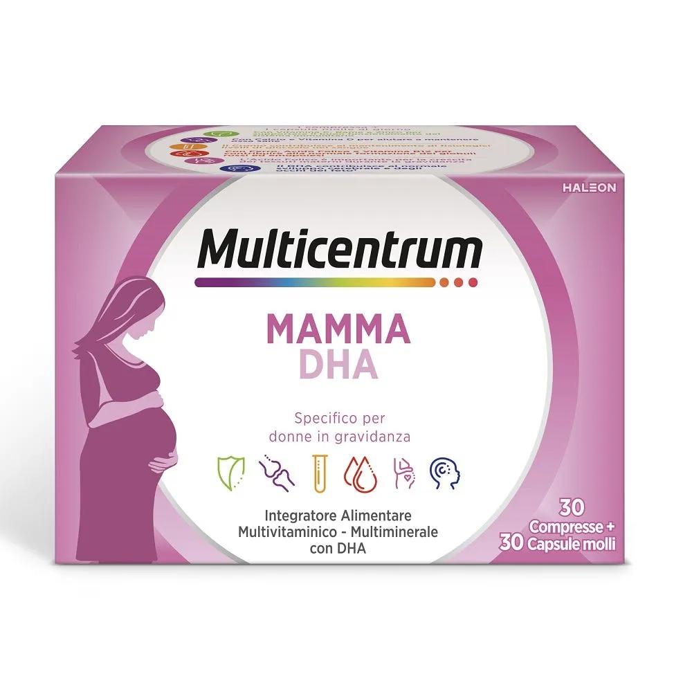 Multicentrum Mamma DHA Integratore Alimentare Multivitaminico Gravidanza 30 Compresse + 30 Capsule Molli