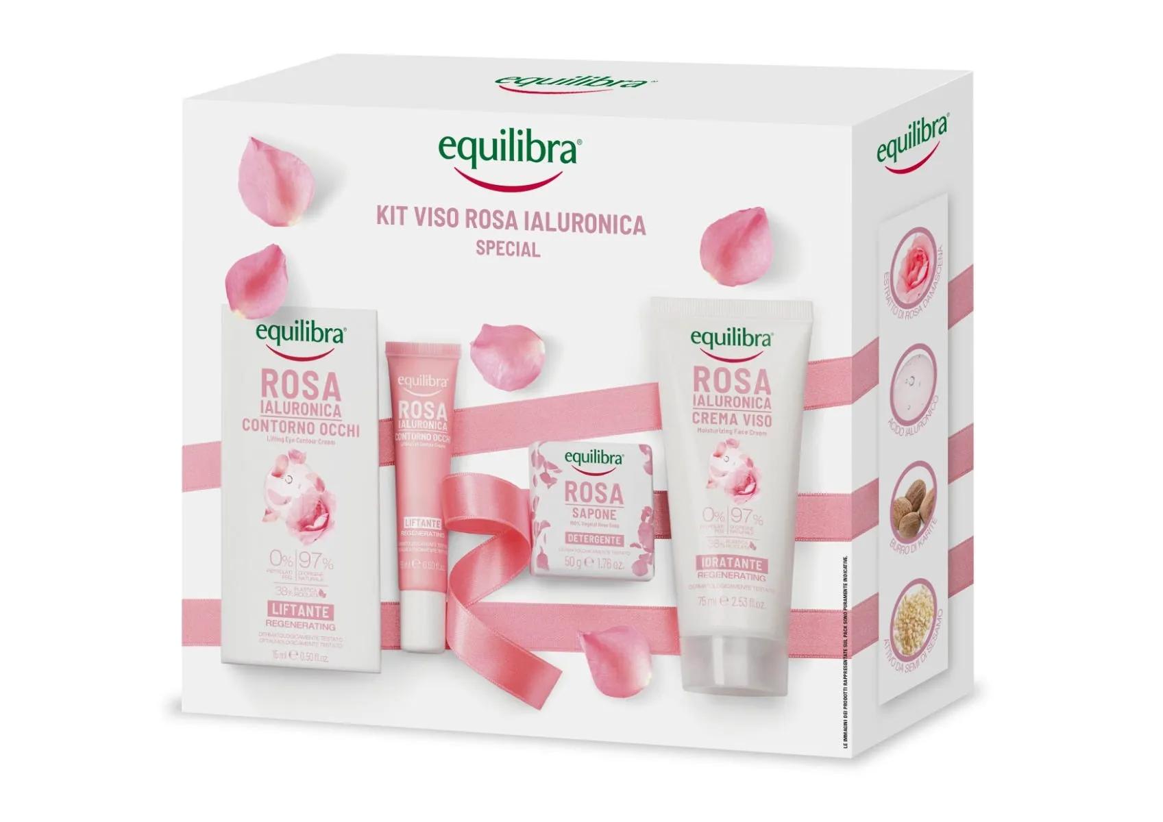 Equilibra Kit Viso Rosa Ialuronica Special Crema Contorno Occhi + Sapone Detergente Vegetale + Crema Viso Idratante