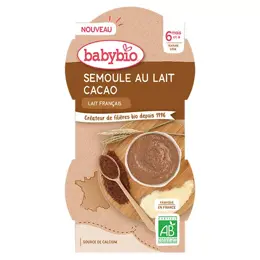 Babybio Desserts Lactés Bol Semoule au Lait Cacao +6m Bio Lot de 2 x 100g