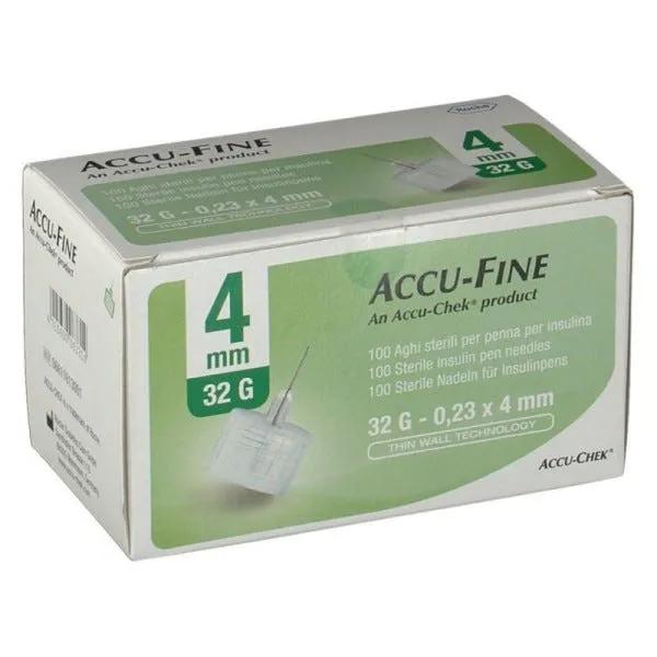 Accu-Fine Aghi Penna Per Insulina 4mm 32G 100 Pezzi