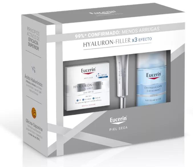 Eucerin Hyaluron-Filler Creme für trockene Haut 50 ml + Augenkontur 15 ml + Mizellenlotion 100 ml