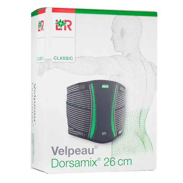 L & R Dorsamix 26cm belt lumbar support T1 black-green Velpeau R2026 LPP