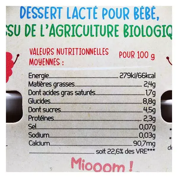 France Bébé Nutrition Brassés Yaourt Fraise Framboise Bio 4 x 100g