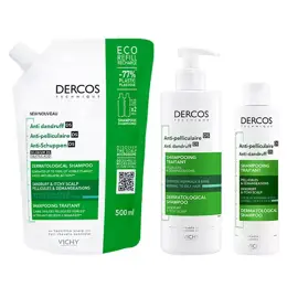 Vichy Dercos Technique Éco-Recharge Antipelliculaire DS Shampooing Traitant Pellicules & Démangeaisons Cheveux Normaux à Gras 500ml