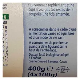 Hipp Bio Délices de Lait Coupelle Crème Dessert Banane Cacao +6m 4 x 100g