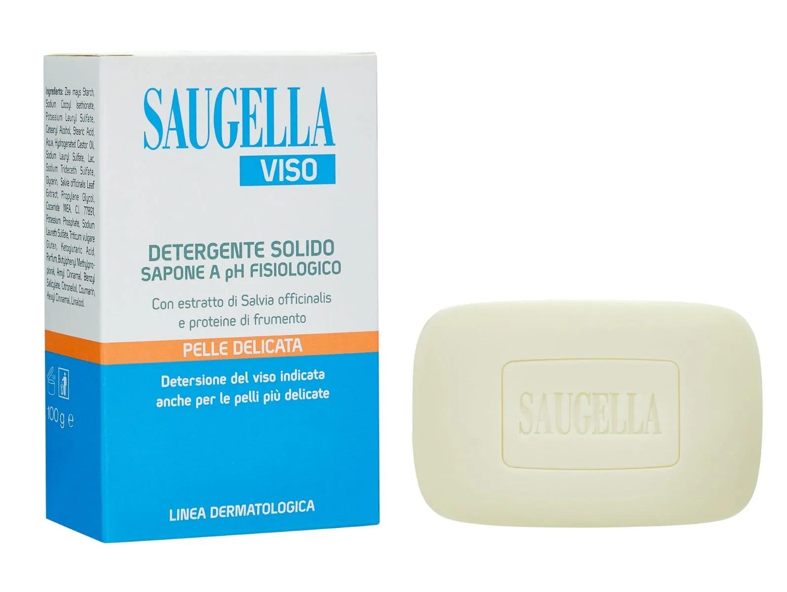 Saugella Viso Detergente Solido pH Fisiologico Sapone Pelle Sensibile 100 g