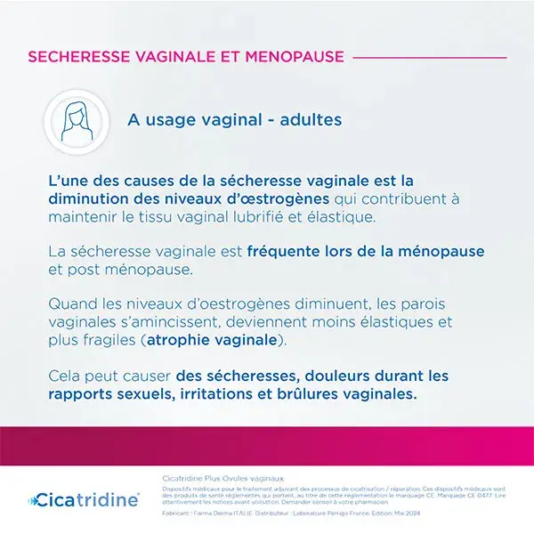 Cicatridine Plus Ovules Vaginaux Hydratant Vaginal à Action Rapide et Intensive 10 unités