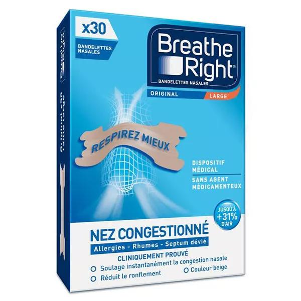Breathe Right Nasal Strips Original Large Congested Nose 30 units