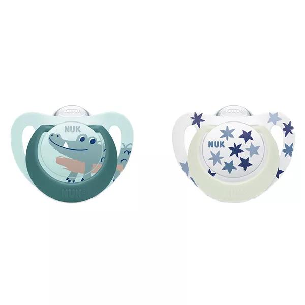 Nuk Chupete Starlight Silicona +18m Cocodrilo Azul Estrellas Set de 2