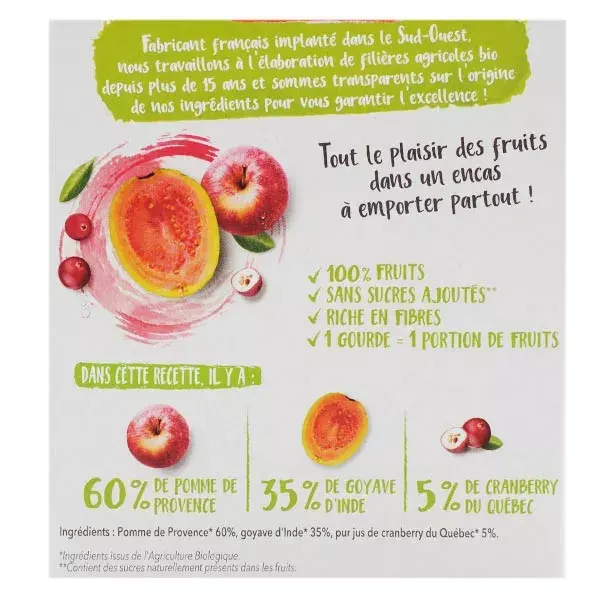 Vitabio Succo di Polpa 100% Frutti Mela di Provenza Mirtillo rosso di Goyave 4 x 120g