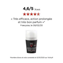 Vichy Homme Déodorant Anti-Transpirant Contrôle Extrême 72h Roll-On Lot de 2 x 50ml