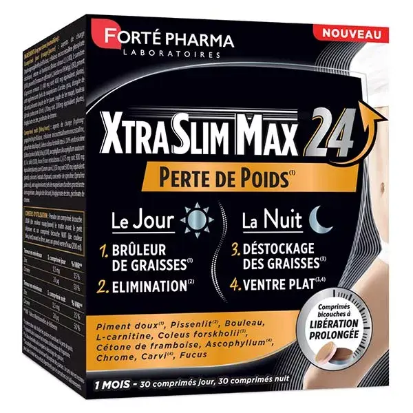 Forté Pharma Xtraslim Max 24 Brûleur de graisses Jour Nuit 60 comprimés Minceur