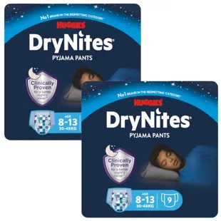 Huggies DryNites Pañales de Noche Niño Talla 8-13 (30-48 Kg) 2x9 Uds