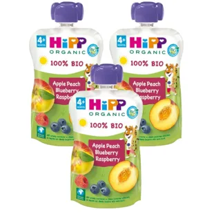 HiPP Pouches de Melocotón, Manzana y Frutos Bosque BIO +4m 3x100 gr