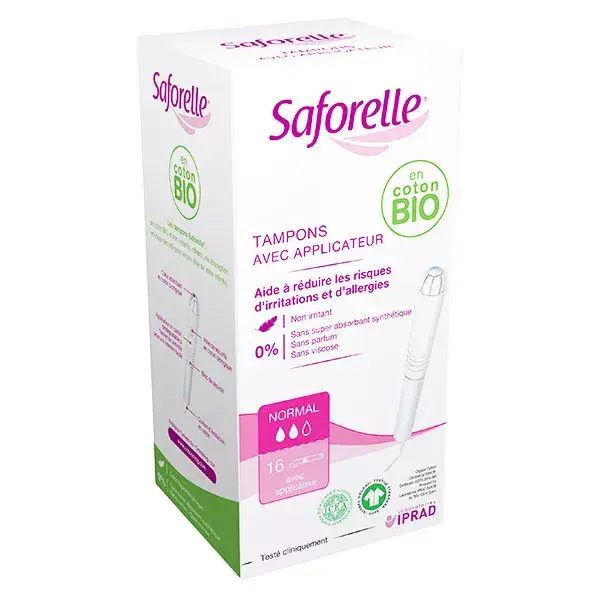 Saforelle Protections Tampons Normal en Coton Bio avec Applicateur 16 unités