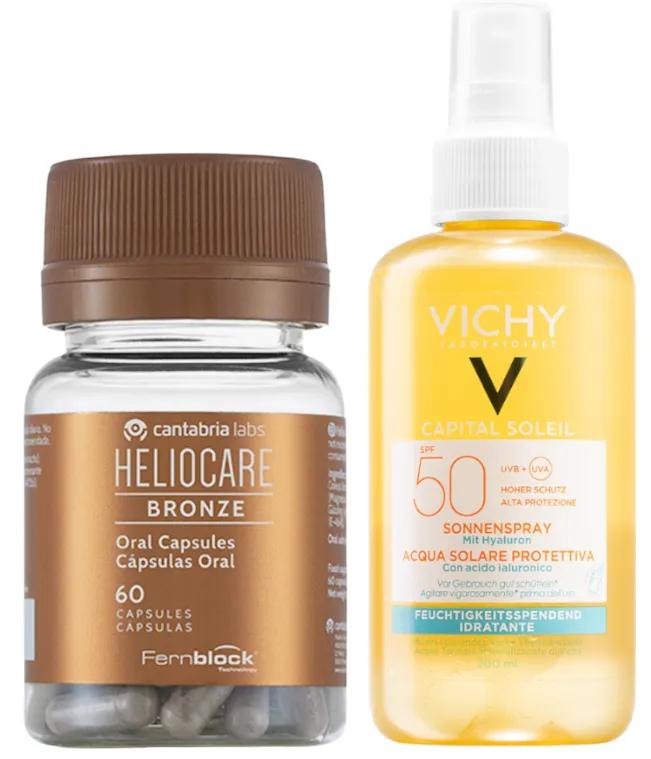 Heliocare Bronze 60 capsules + Vichy Capital Soleil Hydraterend Water SPF 50 200 ml