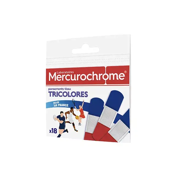 Mercurochrome Pansements tissu tricolores, 18 unités